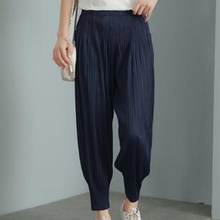 百褶休闲小脚裤 女士褶皱萝卜裤 高腰显瘦哈伦九分时尚 薄款 子 女夏季