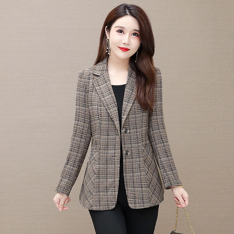 妈妈格子西装外套中年女春秋新款早秋休闲时尚短款小个子西服上衣,女装/女士精品,中老年女装,淘宝优惠券,粉丝福利购,淘宝优惠卷