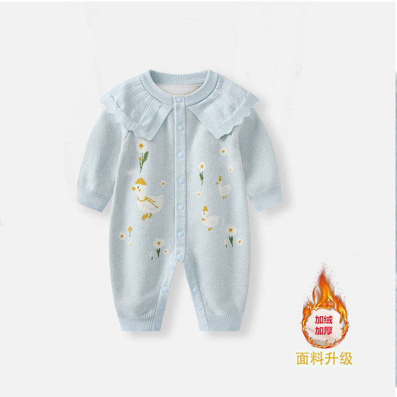 婴儿连体衣秋装衣服新款女宝宝满月百天针织哈衣春秋外出爬服