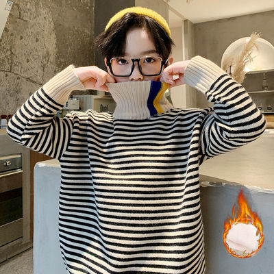 童装男童男孩毛衣套头半高领大儿童秋冬加绒保暖针织打底衫韩版