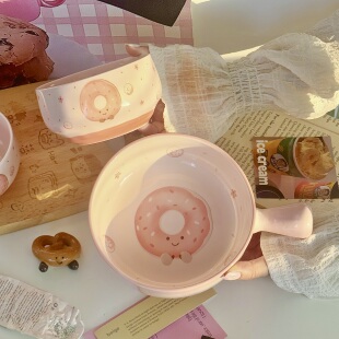 甜甜圈陶瓷手柄碗个人专用高颜值学生宿舍可爱饭碗泡面碗烤碗餐具