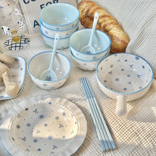 初雪陶瓷碗家用2026新款 一人食餐具饭碗盘子甜品碗 高颜值碗具套装