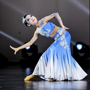 兰花奖傣族舞蹈服小花都灵剧目舞蹈表演包臀修身艺考渐变色练习裙