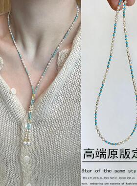 绿松石珍珠项链小众设计高级感颈链锁骨链复古春夏新款女配饰精致