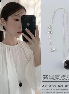 韩国欧尼同款黑色水滴吊坠鸽子蛋项链韩系ins简约高级百搭夏新款