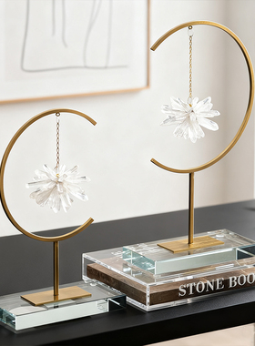 轻奢风天然水晶晶石艺术装饰高档客厅酒柜橱窗电视柜金属装饰品