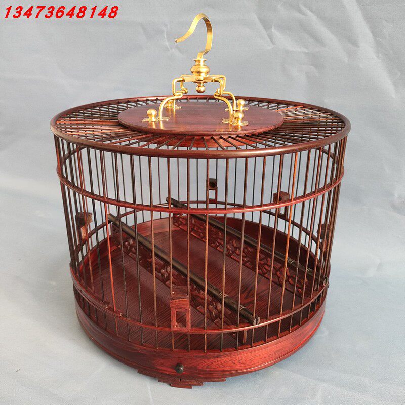 红木鸟笼科檀实木红子笼64条贝子精工笼送花板顶篷