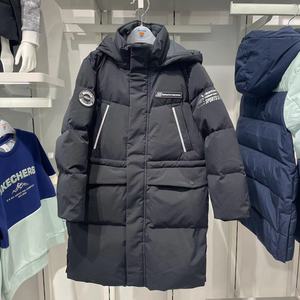 斯凯奇2023秋冬新款男女童长款连帽羽绒服防风保暖外套P423B014