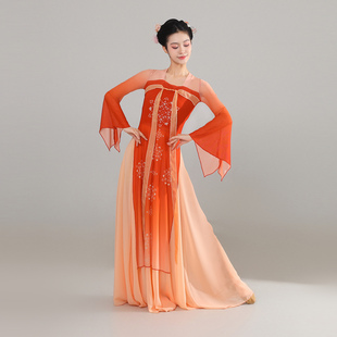 古典舞蹈服装 纱衣 飘逸女汉唐齐胸裙表演练功服飘带身韵演出服长款