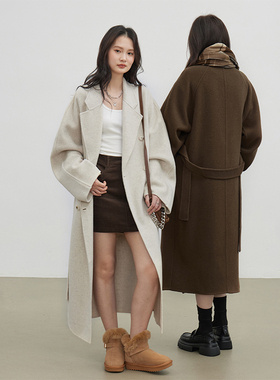 CHICVEN 高级感羊毛双面呢毛呢大衣手工珠边外套2025冬季新款女