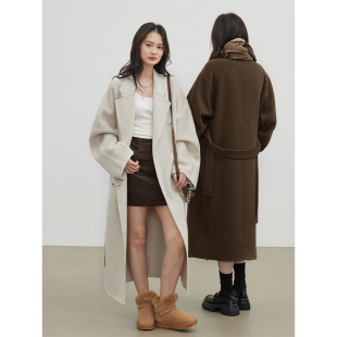 女 新款 CHICVEN 高级感羊毛双面呢毛呢大衣手工珠边外套2025冬季