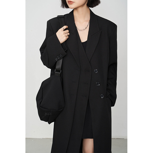 外套过膝风衣女上衣 宽松西装 CHICVEN2025春秋 重工气质双门襟长款