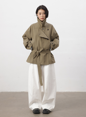 RUISHI芮时“秋日来信”双层门襟多领型纸感棉长短款风衣外套女秋