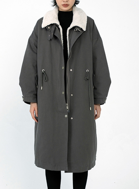 CYX 派克羽绒服女中长款冬季新款宽松收腰可拆卸羊羔毛领外套