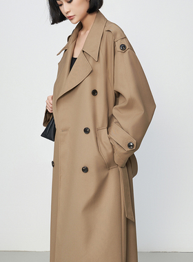 巴黎旧梦经典廓形大翻领双排扣中长款气质风衣外套女