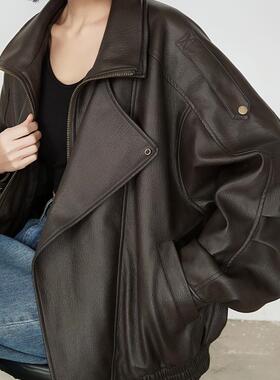 早春新款」秋新款重工复古立领机车皮衣外套PU夹克上衣