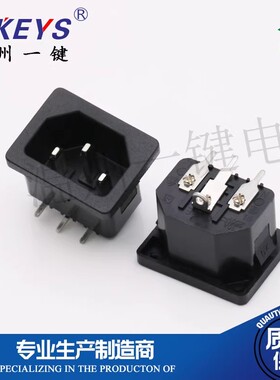 AC-05AD带卡位无孔AC电源接口卧式三脚侧母座品字插座10A250V铁脚