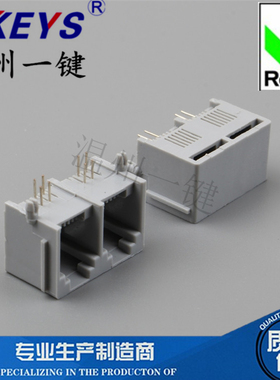5521-2连体-6P4C-带边-90度-灰色-RJ11RJ45 5224网络插座卧式