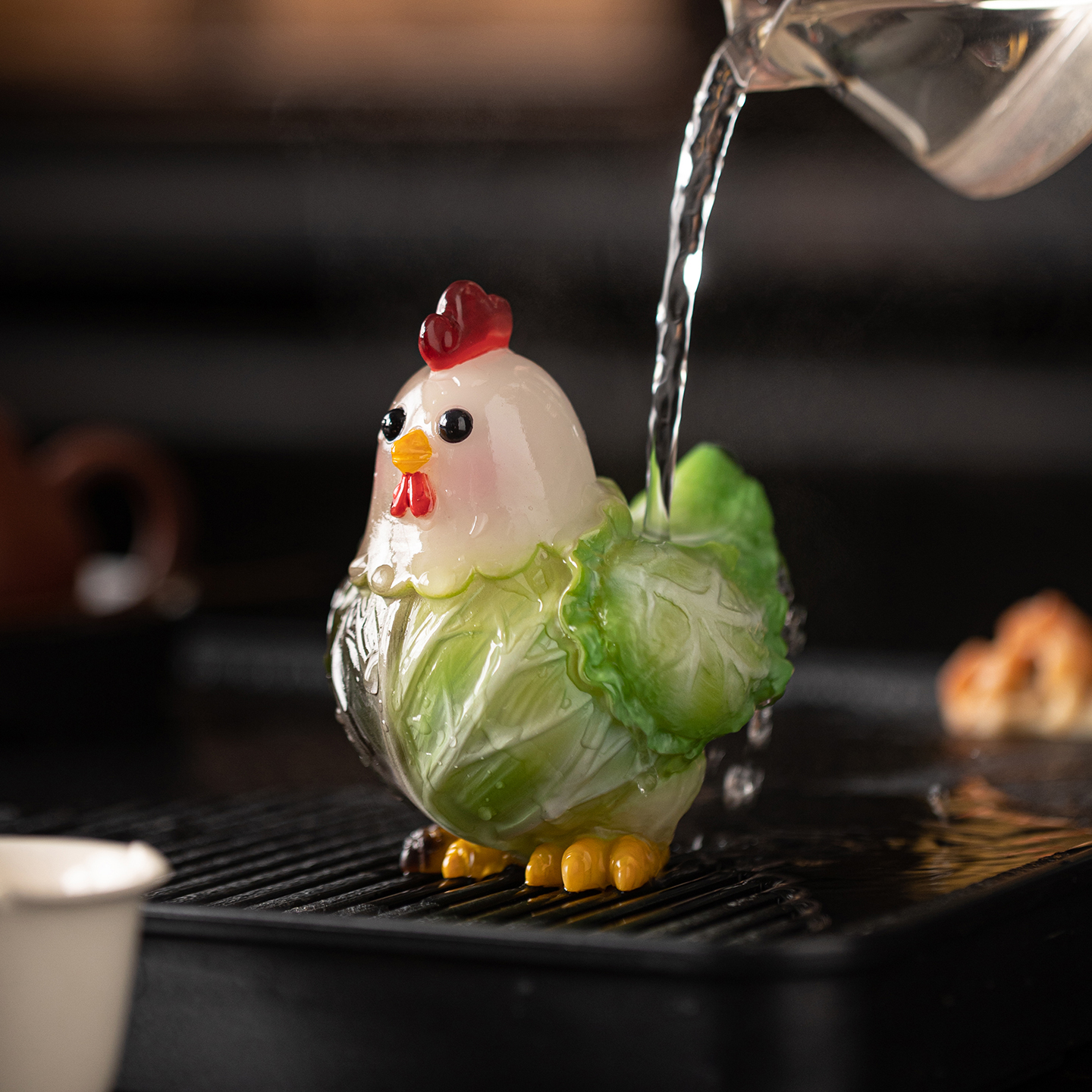 创意遇水变色包菜小鸡茶宠摆件