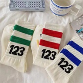 长筒薄款 白色运动棉袜男数字袜子女夏季 中筒外穿潮ins高筒运动袜