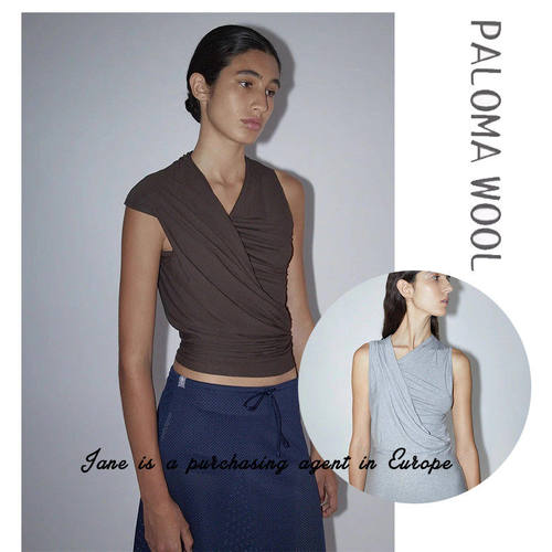 国现 西班牙 PALOMA WOOL 25新款弹力褶皱针织无袖不规则背心