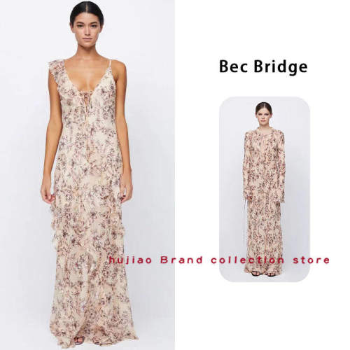 糊椒 买手店 bec bridge 春夏温柔气质花卉印花真丝荷叶边连衣裙