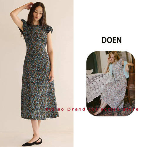 煳椒 DOEN 新款夏季田园风法式有机棉碎花泡泡袖连衣裙