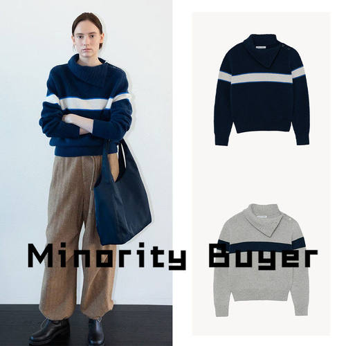现货 买手店 Moondal 23秋冬宽松百搭高领斜扣套头羊毛羊绒针织衫
