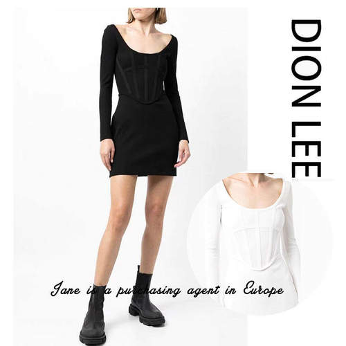 国现 澳洲 dion lee 鱼骨性感修身罗纹紧身拼接长袖连衣裙