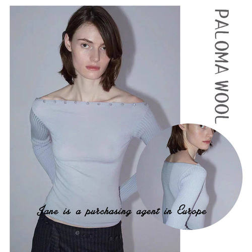 国现 PALOMA WOOL 24秋季新款Paquita美利奴羊毛罗纹一字领上衣