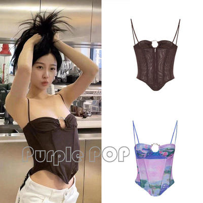 POP买手店 MIAOU 虞书欣同款甜辣风鱼骨胸衣圆环镂空吊带背心