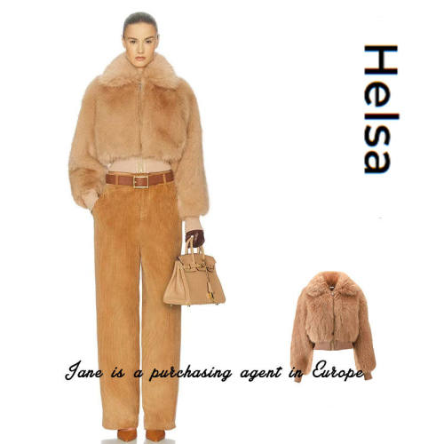 国现 瑞典 Helsa  环保皮草夹克棕黄色静奢风老钱风保暖外套