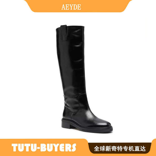 TUTU Aeyde 冬季新款欧美风百搭圆头中跟真皮高筒靴长靴女