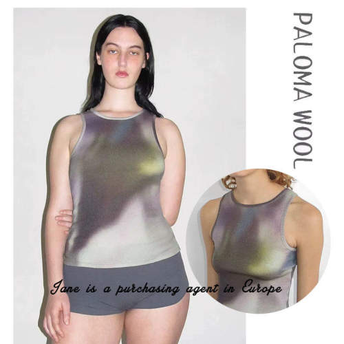 国现 西班牙 PALOMA WOOL 印花罗纹无袖圆领弹力背心上衣