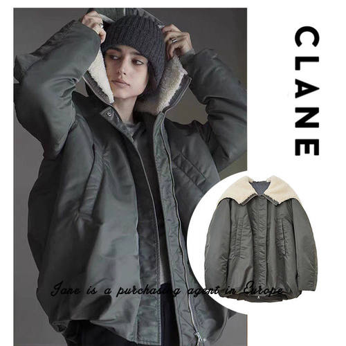 国现 日本 CLANE 松本惠奈拉链大翻领连帽羊羔毛军绿棉服