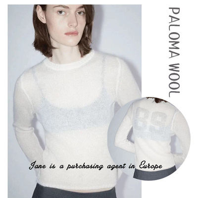 国现 PALOMA WOOL 新款女款Fine Champions羊毛混纺薄款字母毛衣