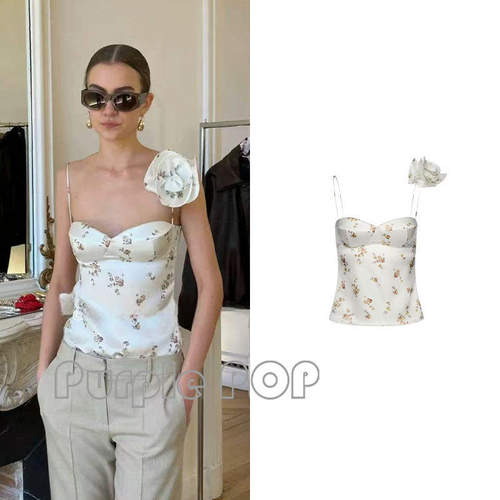 POP买手店 Magda Butrym 法式浪漫风花朵印花吊带修身上衣