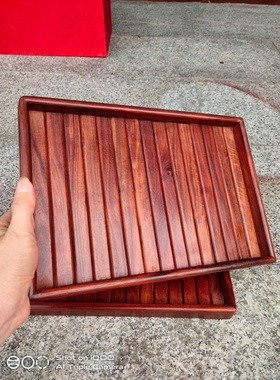 血檀非洲小叶紫檀线条文承盘实木茶盘红水果盘功夫茶具长方形托盘