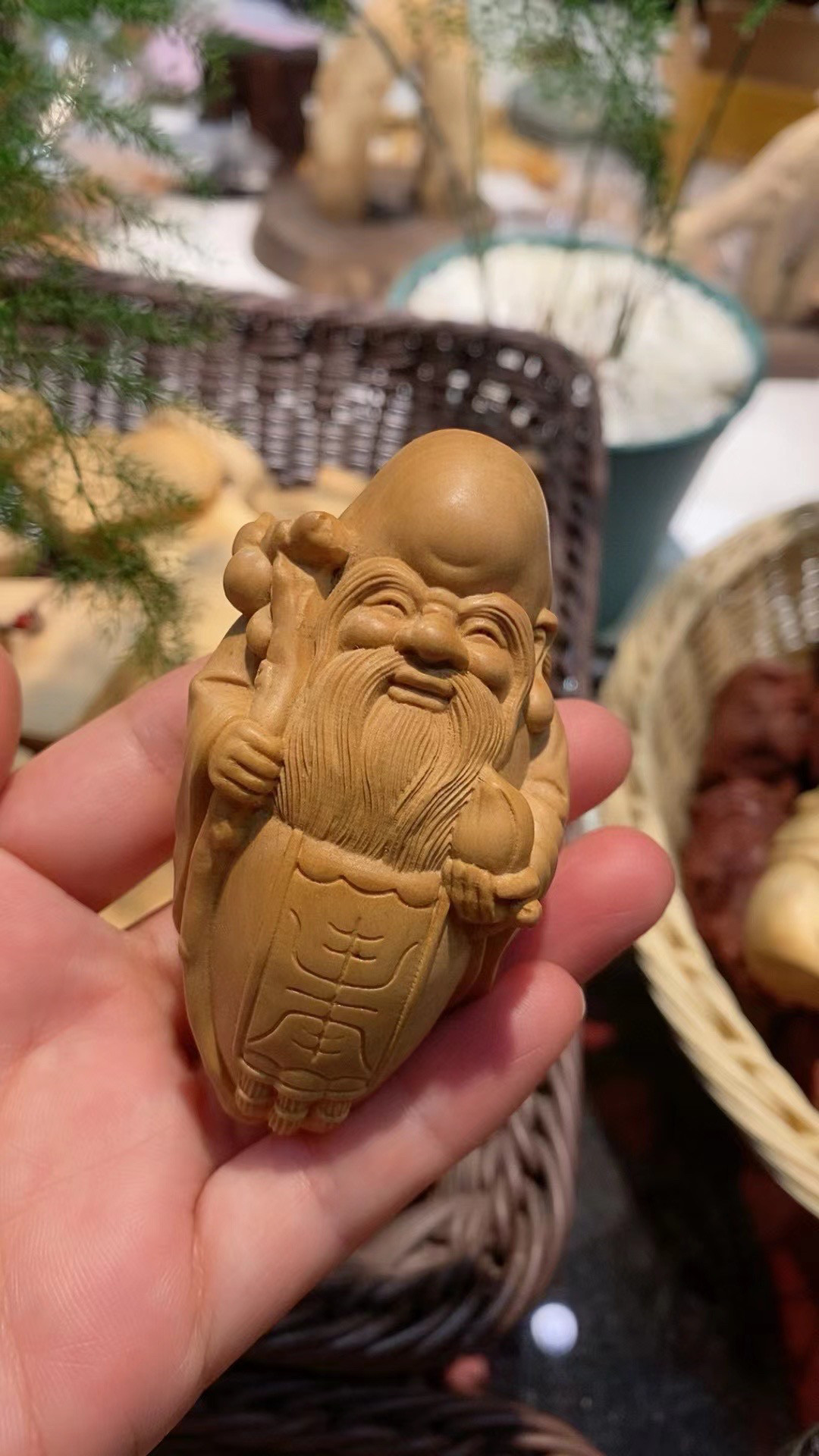 小叶黄杨木老寿星手把件送礼