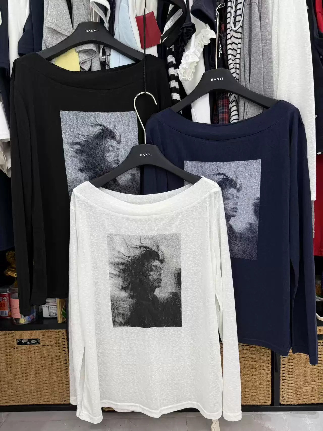 韩伊hanyi正品25年夏季韩版一字领雪花棉人物长袖T恤防晒衫