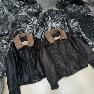 【内里加绒】冬季羊羔毛毛领高品质复古机车蛋白皮衣外套高级感