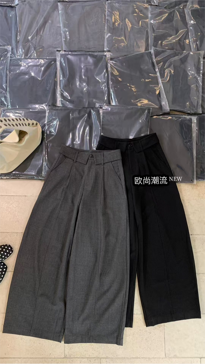 乐奕LY2026早秋翻领西装料韩版时尚百搭显瘦高腰直筒女休闲气球裤