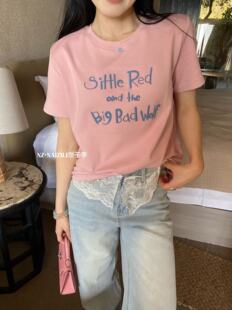 奈子李26创意字母宽松显瘦百搭圆领短袖T恤女休闲上衣潮