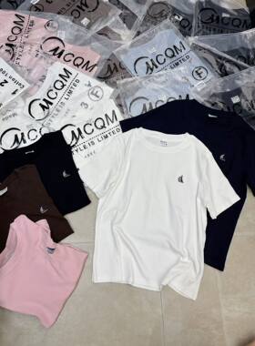 MCQM 26夏季 正肩休闲风纯棉短袖T恤女小帆船刺绣宽松圆领上衣