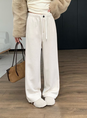 潮流坊款2025年冬季新款时尚休闲呢料直筒阔腿裤女宽松显瘦6358
