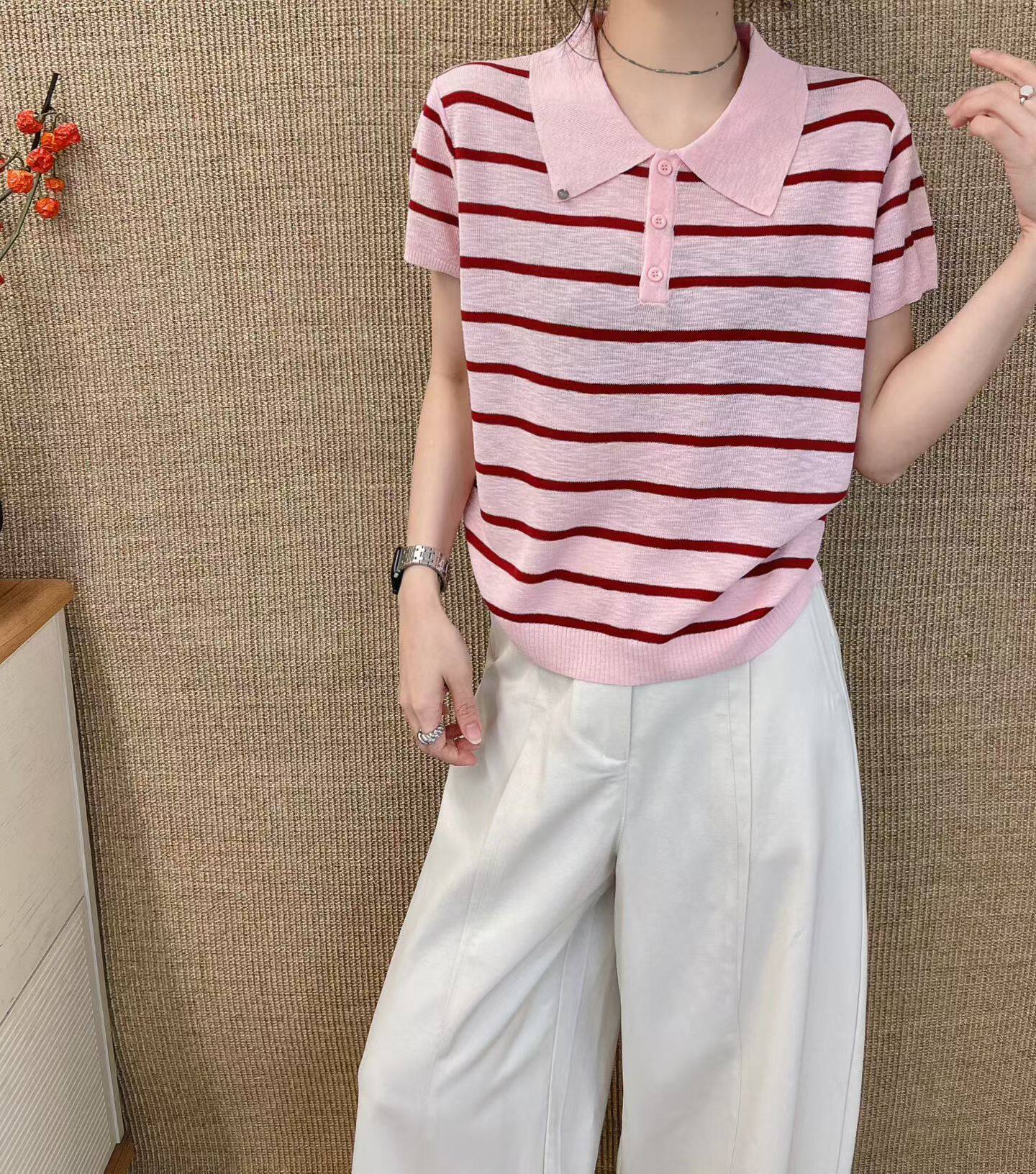 翻领针织亚麻气质衫26年夏季推荐自留原单韩范减龄弹力短袖上衣