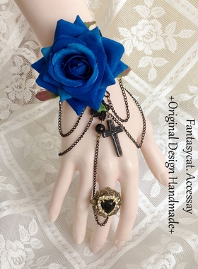 蔷薇猫原创 哥特华丽lolita玫瑰戒指手链ins暗黑蕾丝护腕手环指环