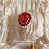 蔷薇猫手作lolita草莓蛋糕小礼帽发夹洛丽塔红色新年发饰头饰