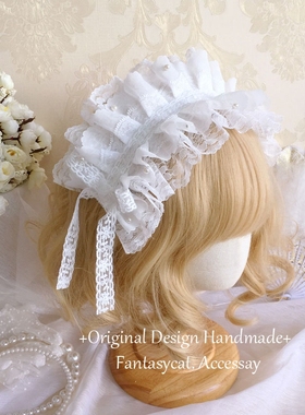 蔷薇猫原创手作多层白色蕾丝发带lolita生成色cla系发箍小物发饰