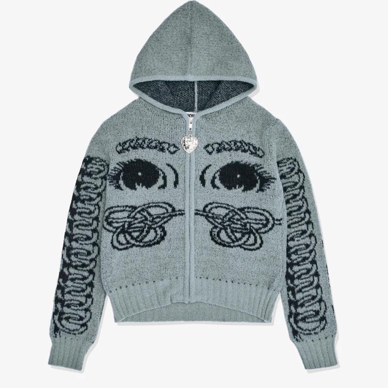 欧美针织连帽开衫上衣外套